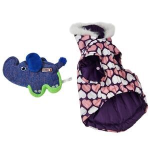 Bundle Dog Coat Puffer Pink Hearts Blue Elephant 16 Different Squeakers Toy Kong